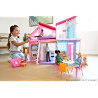 Barbie Casa Malibu- casa de muñecas de dos pisos plegable con muebles y accesorios (Mattel FXG57)